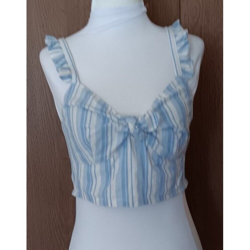 Express Cropped Cami S Summer Blue White Stripe Ruffles New w/Tags
